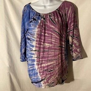 34-4 OSO CASUALS blue purple tie dye raglan sleeve jersey knit top L